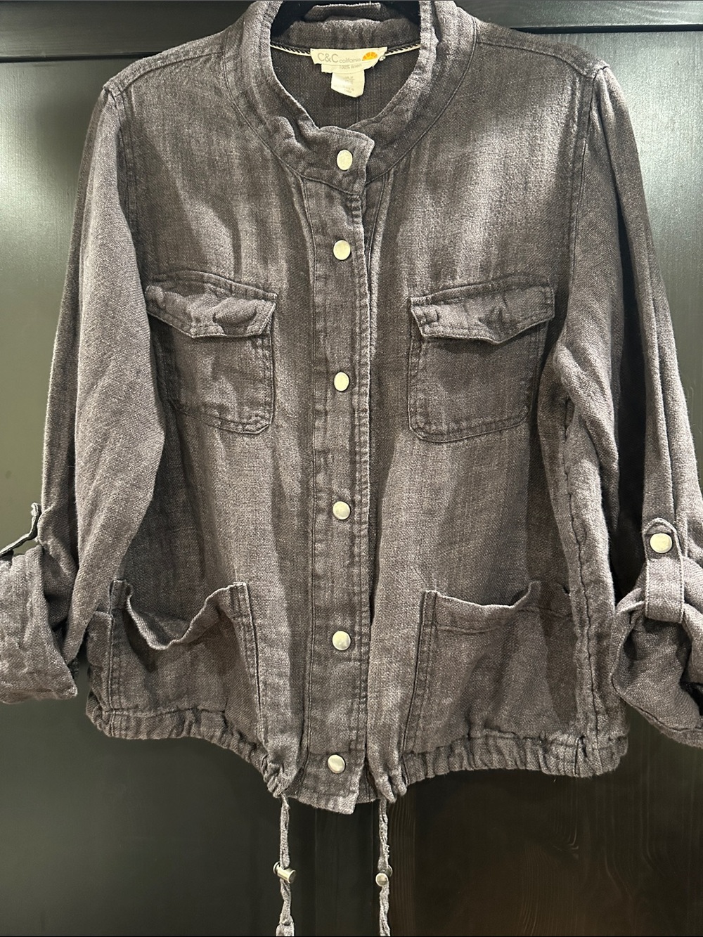 C&C California  100% Linen Washed Charcoal Utility Jacket - Slate Gray